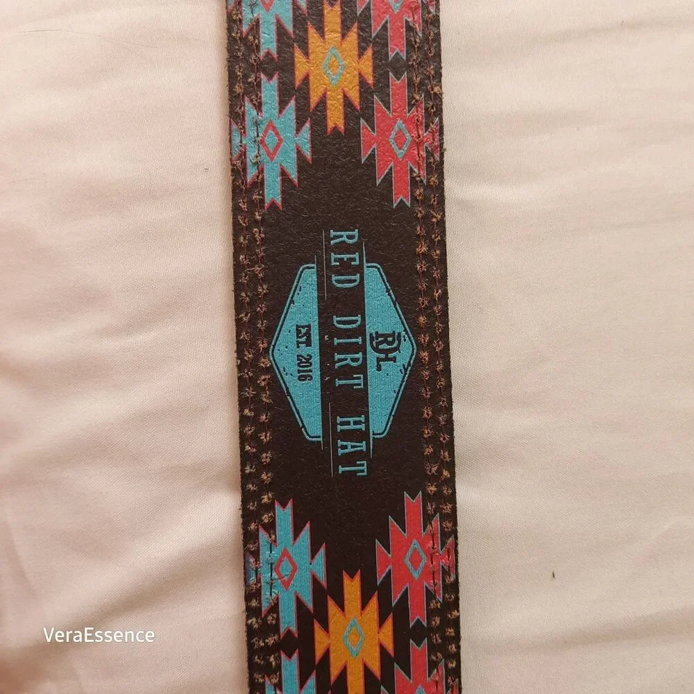 Red Dirt Hat Mens Multicolor Geometric Genuine Leather Tapered Belt Size 42 NWOT
